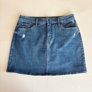 Old Navy Blue Denim Mini Skirt Distressed Casual Size 12